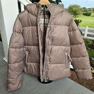 PINK Victoria's Secret Marshmallow Puffer Jacket ICED COFFEE Msrp $139.99 Coat